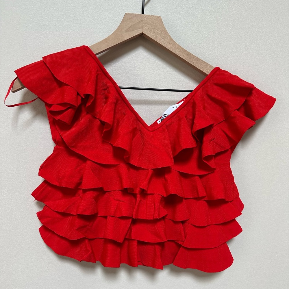 Zara Red Ruffled Women's Top S